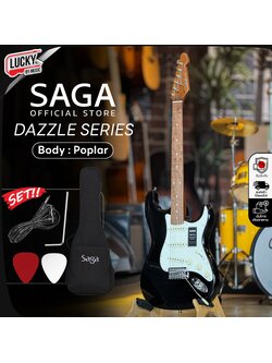 กีต้าร์ไฟฟ้า Saga Dazzles Series SSS คอเมเปิ้ลเผา สี Black ทัชชิ่งจับง่าย พร้อมซอฟเคส ปิ๊ก2อัน สายแจ็ค