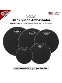 หนังกลอง REMO หนังบน หนังสากสีดำชั้นเดียว รุ่นBlack Suede Ambassador หนา 10 Mil Mylar [BA-08XX-ES]