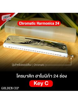 Golden Cup ฮาร์โมนิก้า 24 ช่อง คีย์ C แบบกดปรับเสียงได้ เมาท์ออแกน (24 Double Holes Harmonica) + ฟรี กล่องพลาสติก
