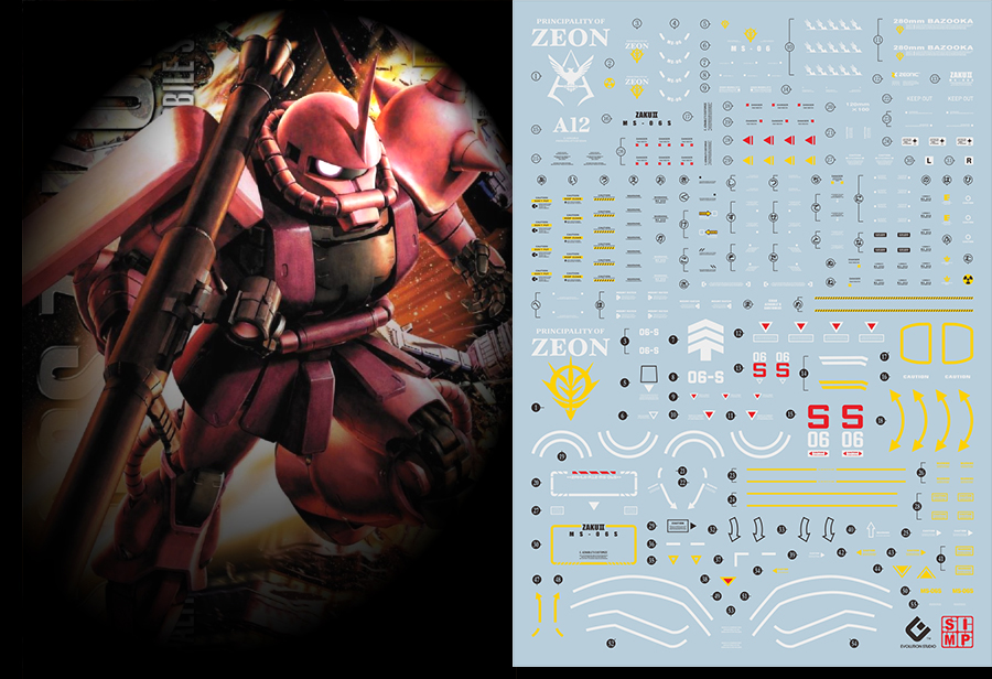 066 Water Decal MG1/100 Char`s Zaku II ยี่ห่อ S.I.M.P. Model Decal
