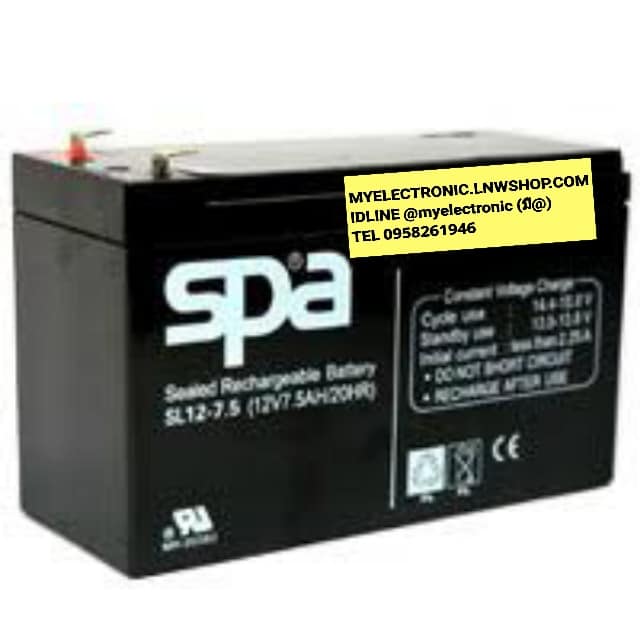 แบตเตอรี่12V7.5Aรุ่นSL12-7.5ยี่ห้อSPA BATTERRYขนาดยาว151มม.หนา65มม.สูง95มม.สูงรวมขั้ว101มม.