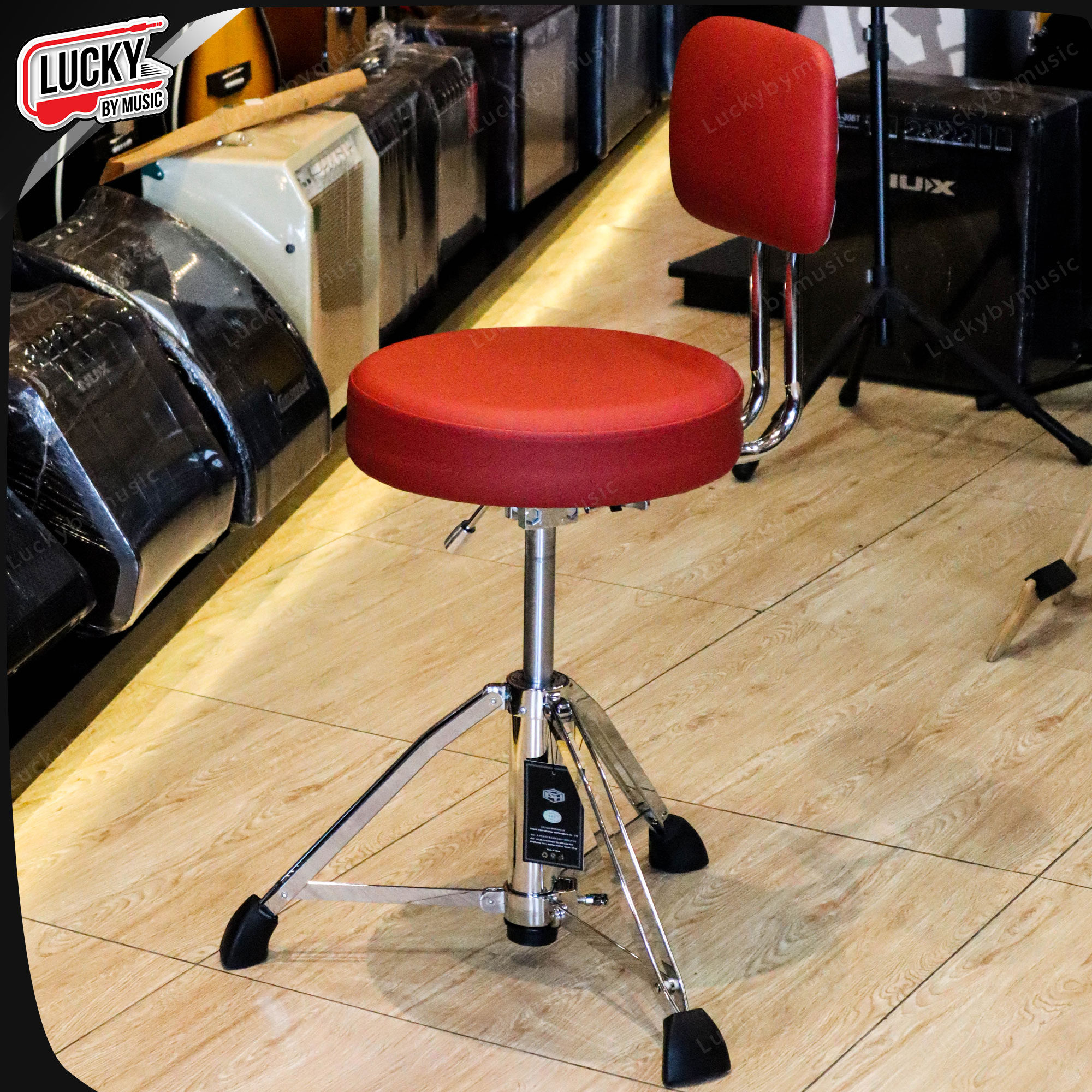 เก้าอี้กลอง PDH แบบมีพนักหนังล้วน รุ่น SW-DT-44 สีแดง เก้าอี้ตีกลอง มีโช็ค ปรับระดับได้ ขาแข็งแรง