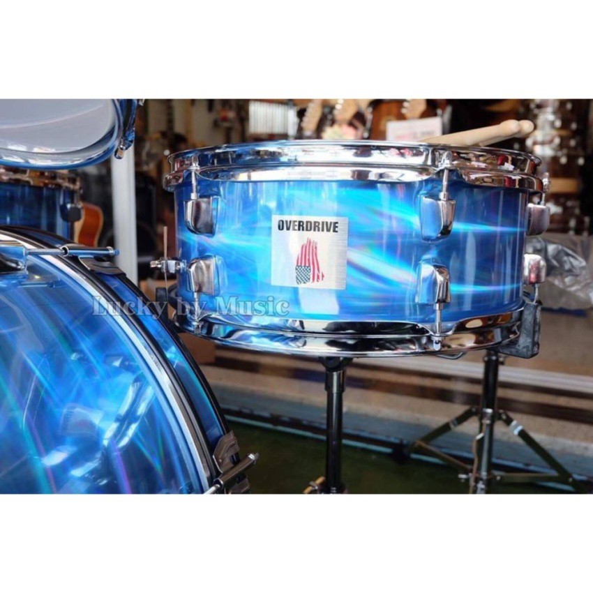 กลองชุด ขนาดใหญ่ OVERDRIVE สีฟ้าเลเซอร์ ครบชุดพร้อมฉาบ