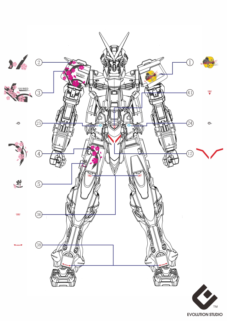 046 Water Decal MG1/100 Astray Red Frame ลายดอกซากุระ ยี่ห่อ S.I.M.P. Model Decal