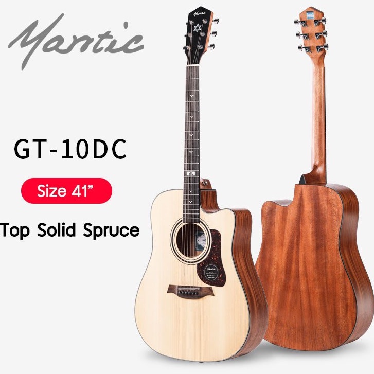 กีต้าร์โปร่งไฟฟ้า Mantic By Saga Top Solid รุ่น GT-10DCE พร้อม กระเป๋า ปิีก ประแจ คาโป้