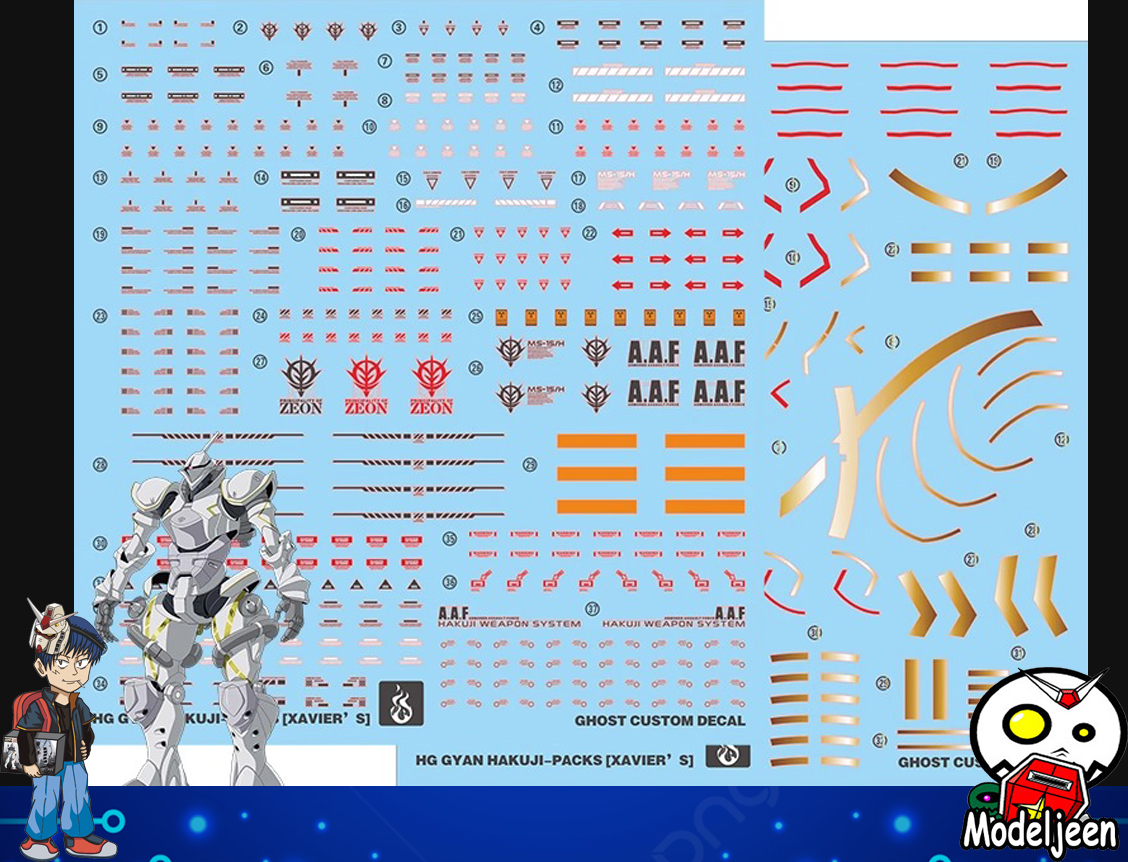 Water Decal 244 HG1/144 Xavier"s Gyan Hakuji-Pack (GQ) ยี่ห้อ Ghost Decal