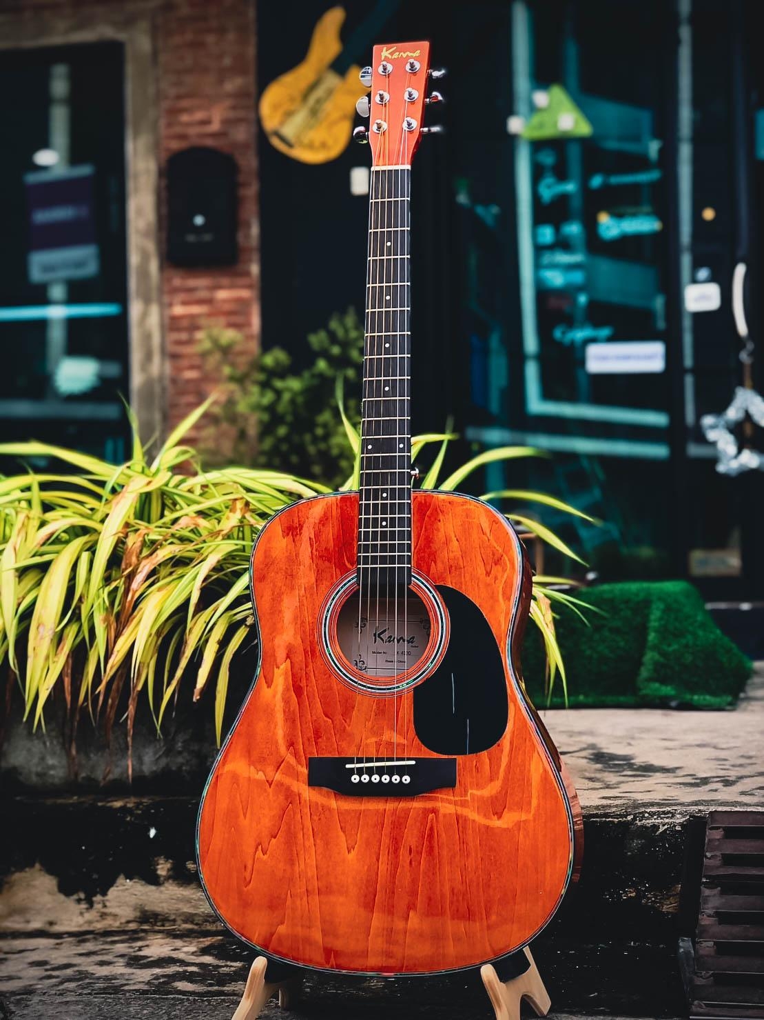 KAMA K-410D กีต้าร์โปร่ง ขนาด 41 นิ้ว สีโอ็คเงา ทรง D ทัชชิ่งต่ำ จับง่าย เสียงใส กีตาร์โปร่ง