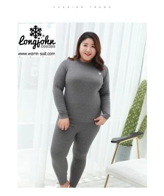 ลองจอนหญิง คอตต้อนหนาผสมวูล บิ๊กไซด์ พลัส สีเทา(เสื้อ+กางเกง)