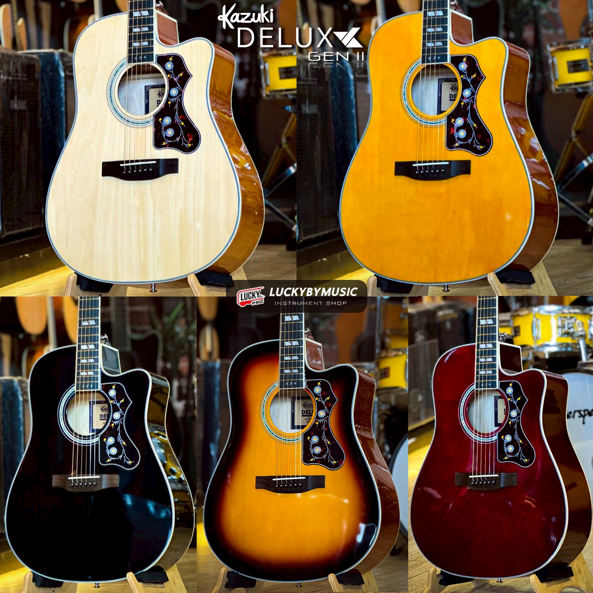 กีตาร์โปร่ง Kazuki Deluxe DLK 41C Gen ll ขนาด 41 นิ้ว พร้อม กระเป๋า/ปิ๊ก4/ปิ๊กกาด/ใบคอร์ด/ประแจ / (เลือกรับ คาโป้)