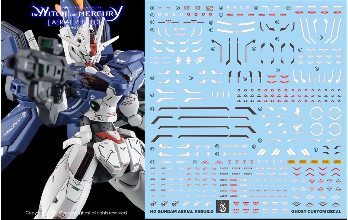 Water Decal 166 HG 1/144 Gundam Aerial Rebuild ยี่ห่อ Ghost-Decal