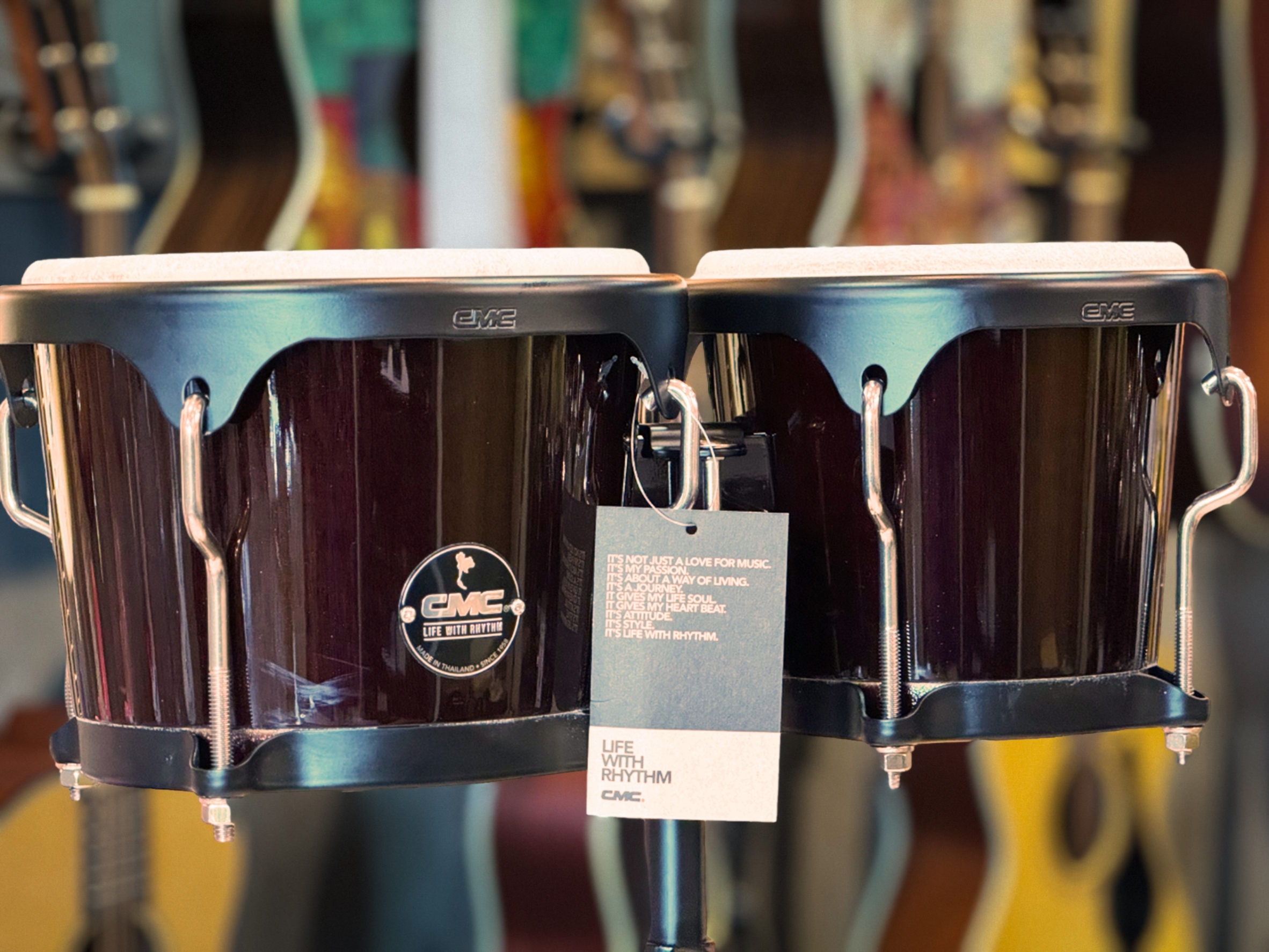 กลองบองโก้ CMC ลายสุดชิค ทำจากหนังแท้อย่างดี ดังชัดเจนทุกจังหวะ ฟรี ขาตั้ง/ประแจ - ของแท้100%