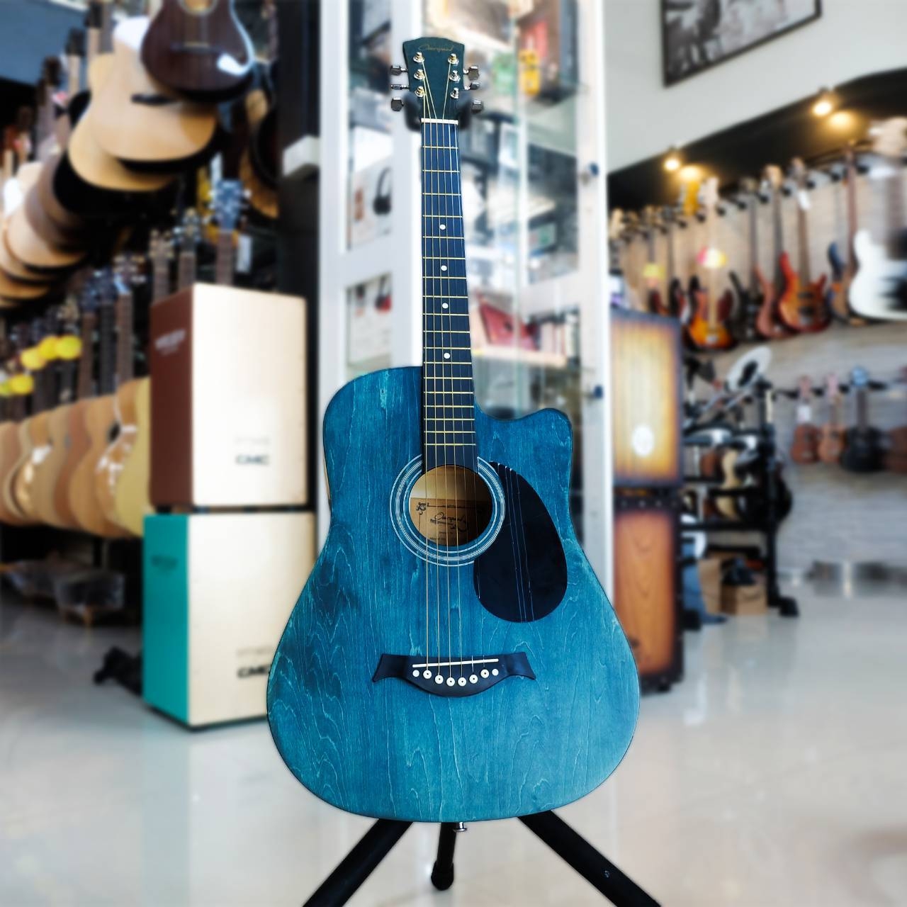 Overspeed OS-38C เคลือบซาติน สีฟ้า ทรง Dreadnought Cutaway **แถมฟรี กระเป๋า ปิ๊ก ใบคอร์ด ที่เก็บปิ๊ก เหล็กขันคอ