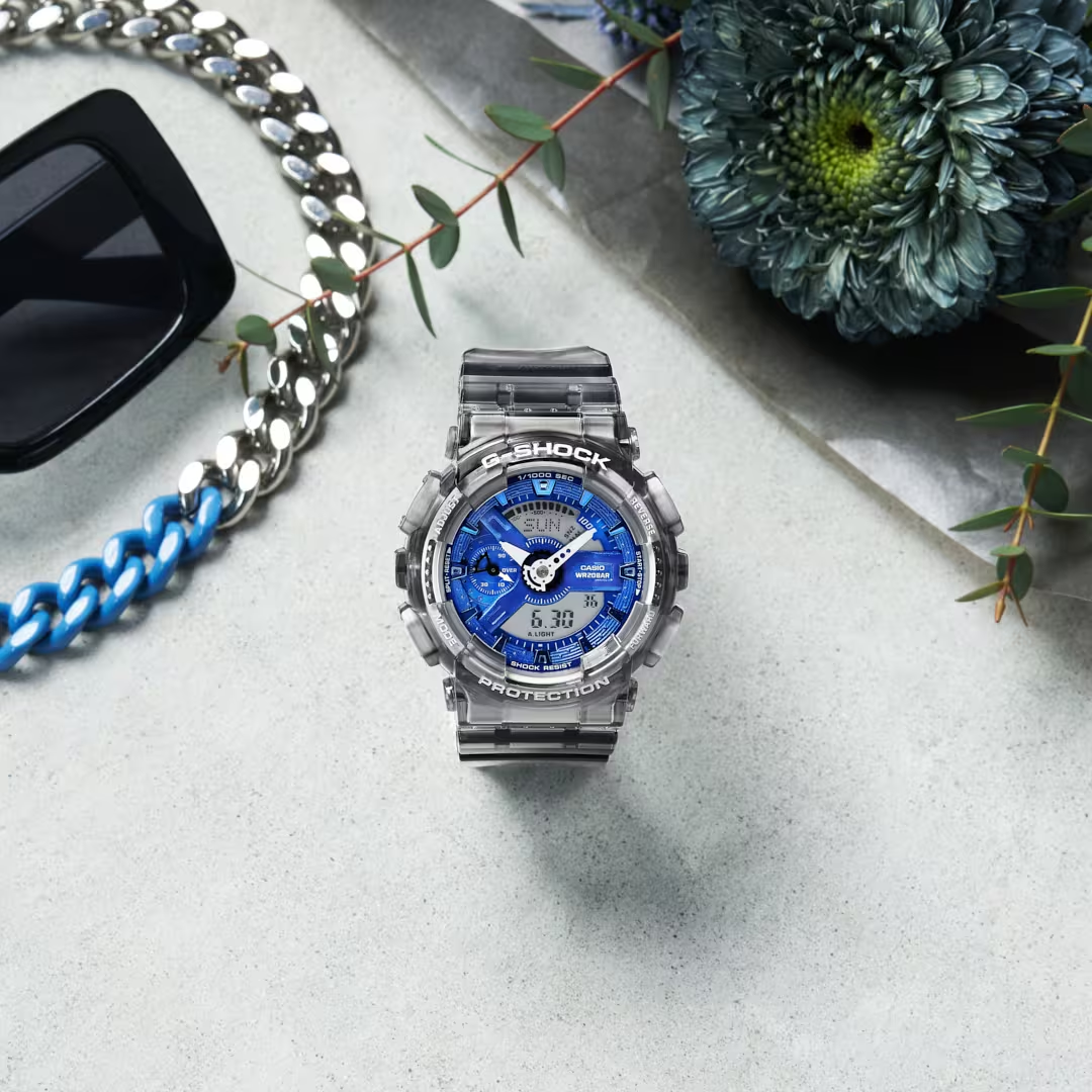 GMA-S110TB-8A l Translucent Gray with Metallic Blue Dial Series l G-SHOCK S Series