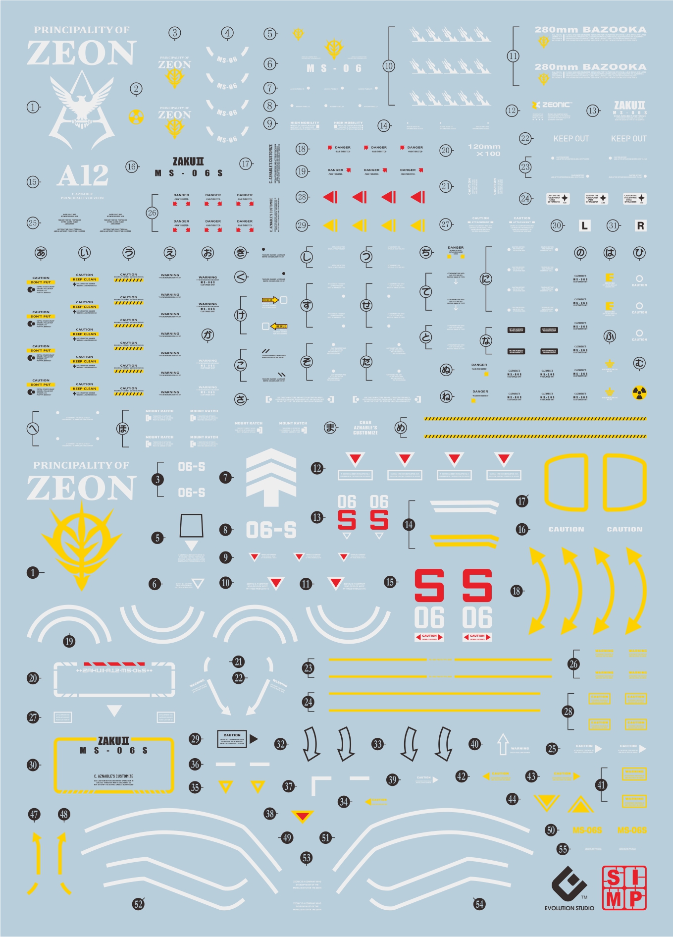 066 Water Decal MG1/100 Char`s Zaku II ยี่ห่อ S.I.M.P. Model Decal