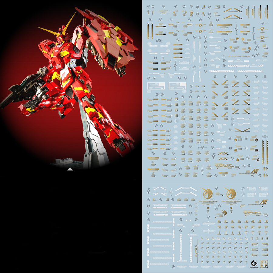 047 Water Decal PG 1/60 Unicorn Gundam+Armed Armor DE (China Red Version) ยี่ห่อ S.I.M.P. Model Decal