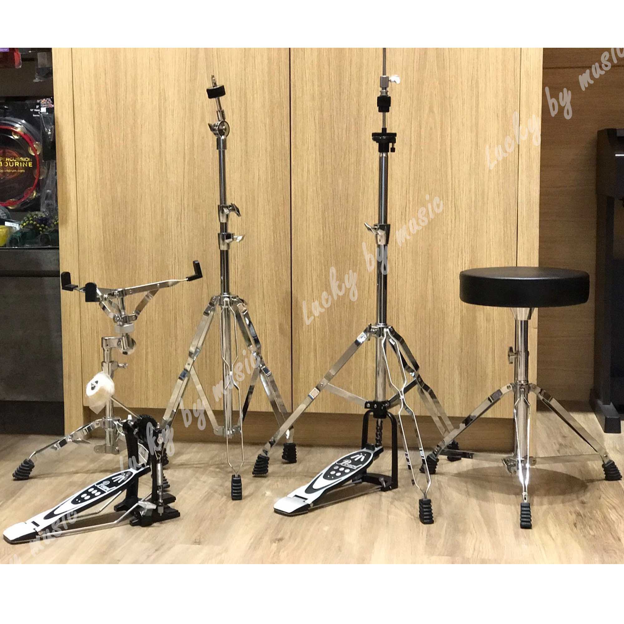 กลองชุดใหญ่ Pearl Roadshow Jet Black พร้อมอุปกรณ์ครบชุด กระเดื่องโซ่คู่ ขาตั้งและเก้าอี้ เป็นขาคู่แข็งแรง