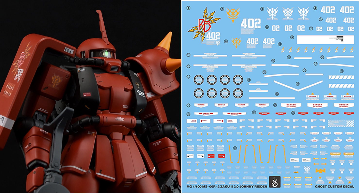 Water Decal 077 MG1/100 MS-06R-2 Johnny Ridden`s Customize Zaku II ยี่ห่อ Ghost-Decal