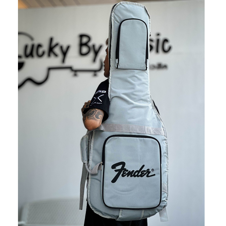 ซอฟเคสกีต้าร์ไฟฟ้า Fender บุฟองน้ำหนา 12 ม. สีเทา ขาดเทาอ่อน พร้อมหูหิ้ว สายสะพาย กระเป๋ากีต้าร์ไฟฟ้า