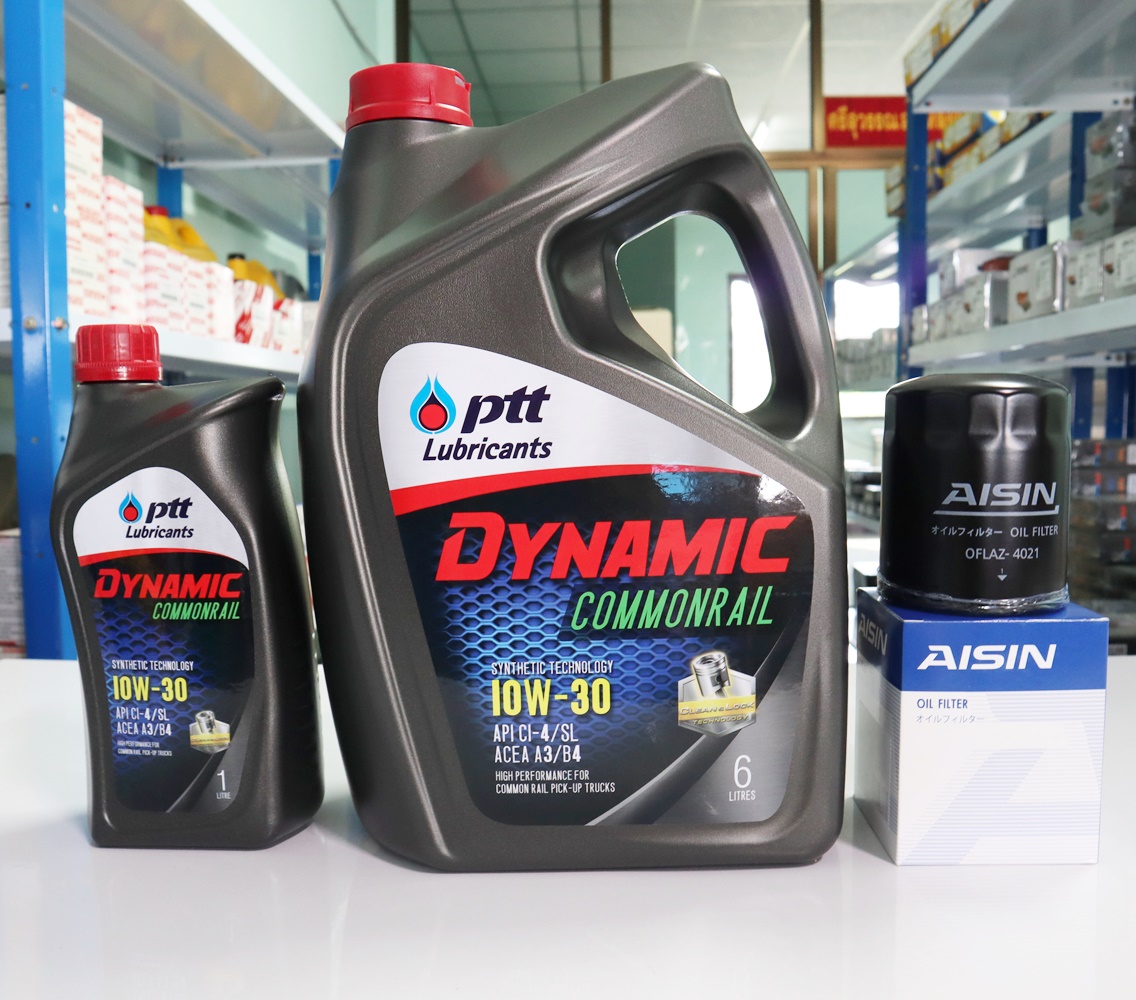 PTT Dynamic Commonrail SAE 10W-30 น้ำมันเครื่องกึ่งสังเคราะห์ 6+1 ลิตร แถมฟรีไส้กรองน้ำมันเครื่อง Ford Ranger ปี 2006-2011, Mazda BT5 2.5/3.0 ปี 2006-2011 Aisin