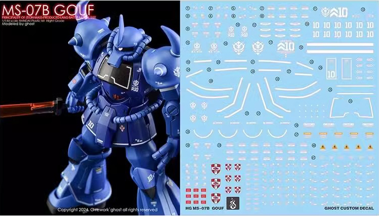 Water Decal 207 HG 1/144 MS-07B Gouf ยี่ห้อ Ghost Decal