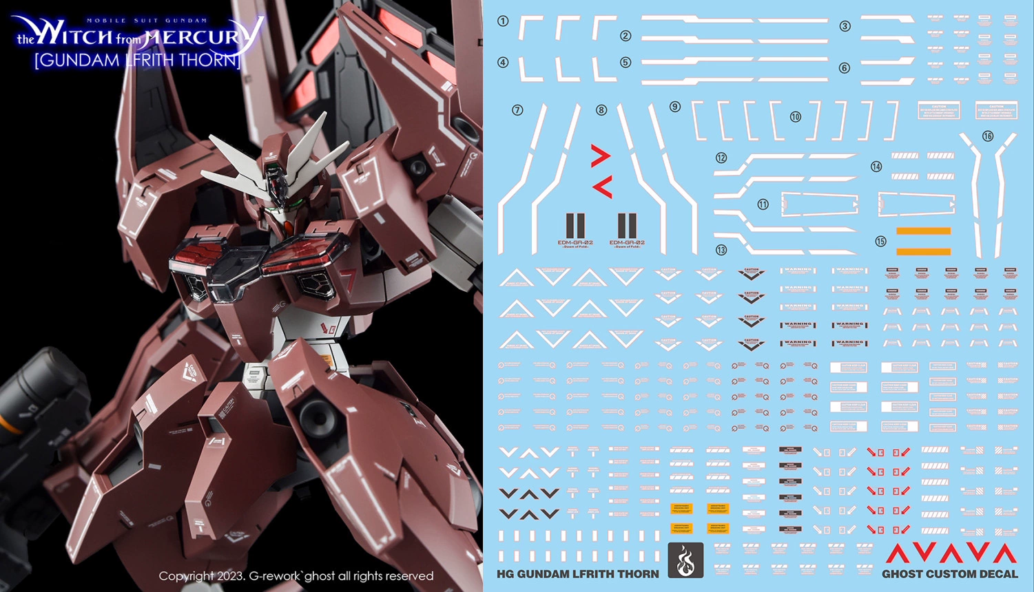 Water Decal 160 HG1/144 Gundam Lfrith Thorn ยี่ห่อ Ghost-Decal