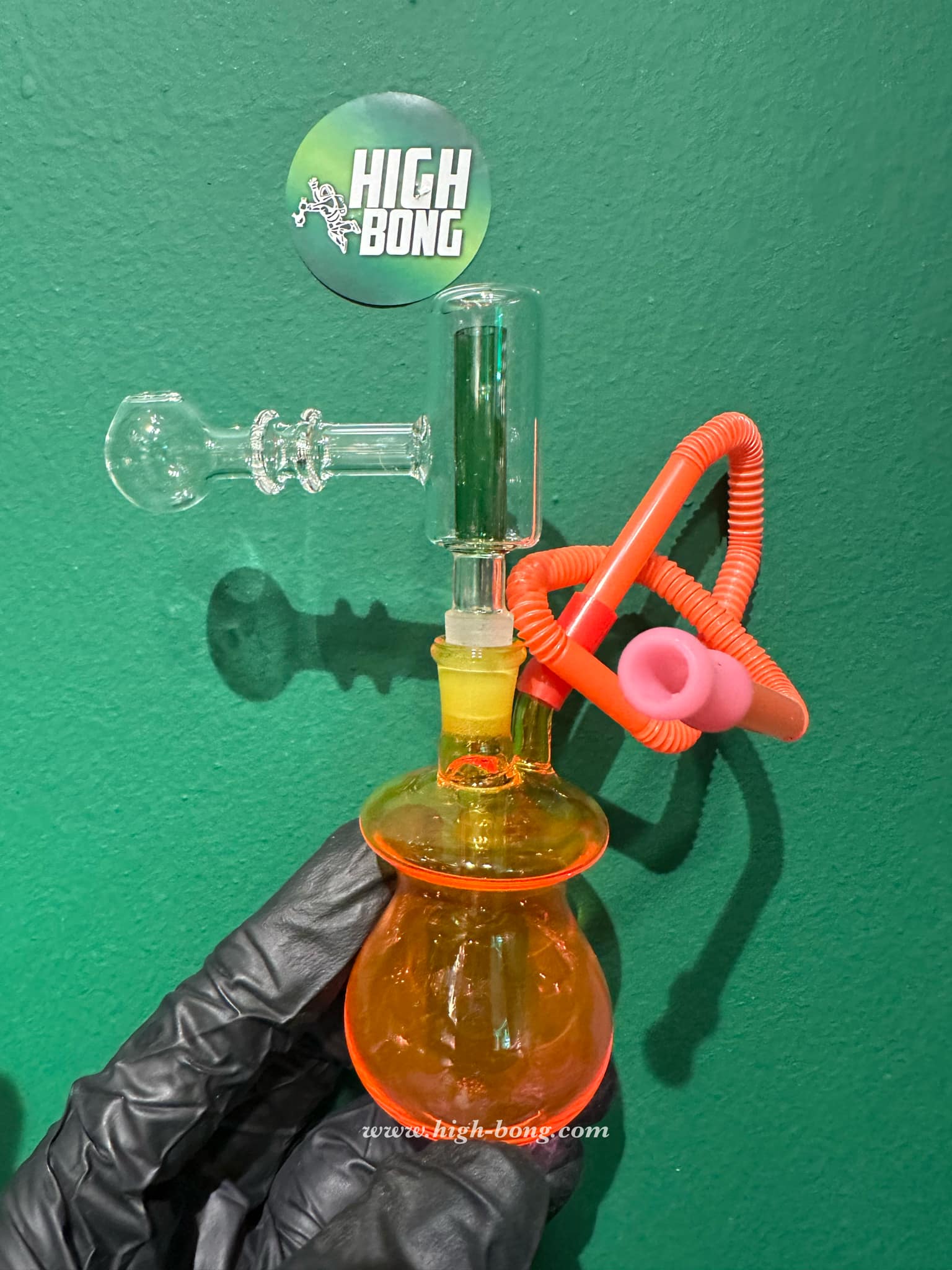 Pink Yellow Glass Bong + T Percolator (9 cm.)