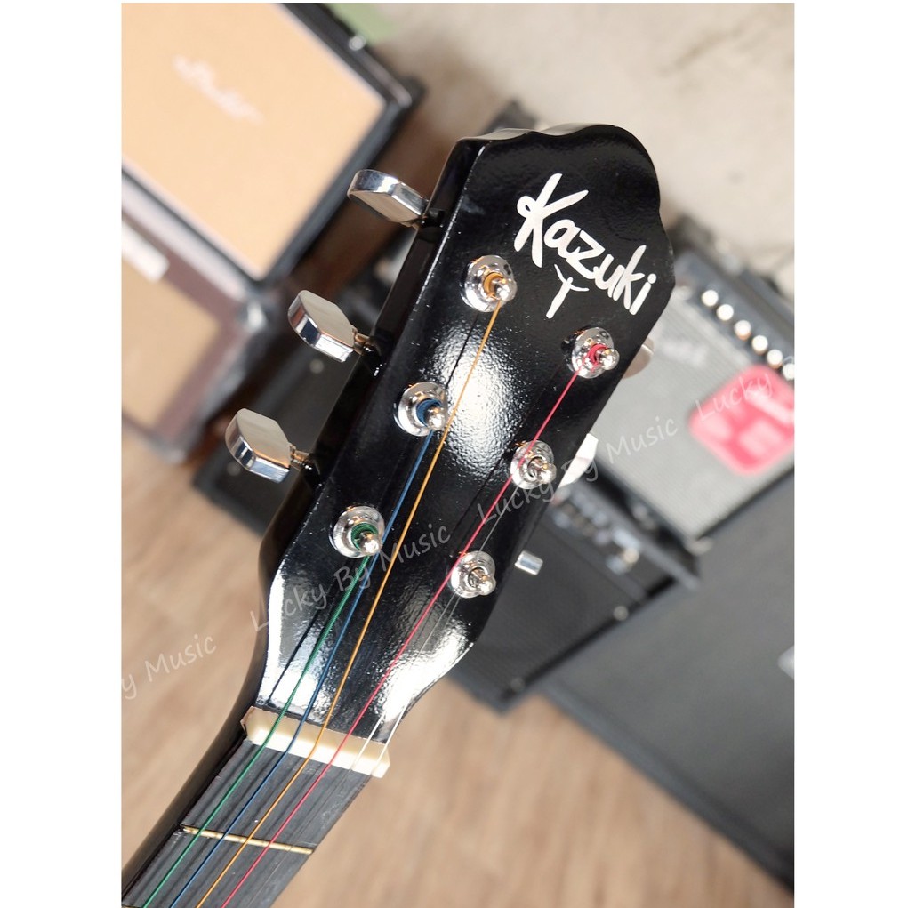 กีต้าร์โปร่ง Kazuki รุ่น KZ - 38 ขนาด 38 นิ้ว สีดำ ลูกบิดโครเมียม แถมฟรี ปิ๊ก ที่เก็บปิ๊ก และใบคอร์ดกีต้าร์
