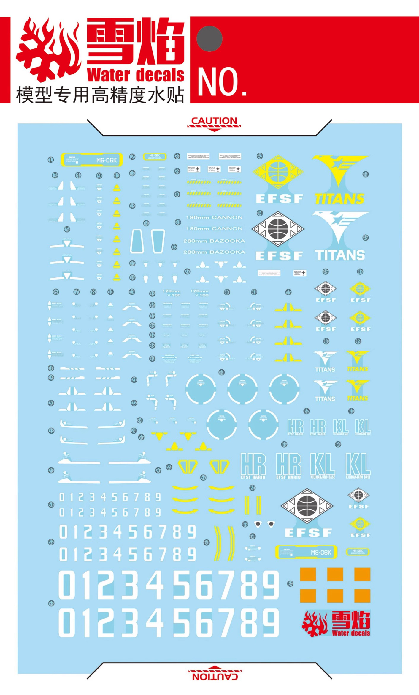 Water Decal 253 MG 1/100 Limited MS-06K Zaku Cannon (Z Gundam Ver.) ยี่ห่อ XY-model