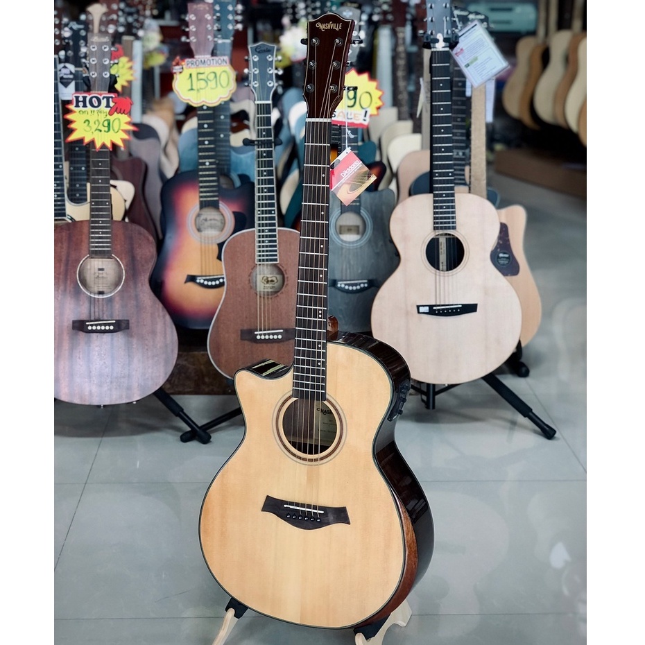 Nashville กีต้าร์โปร่งไฟฟ้า รุ่น GA-R10N-EQ LH สำหรับมือซ้าย หน้าไม้แท้ Top Solid ทรง Grand