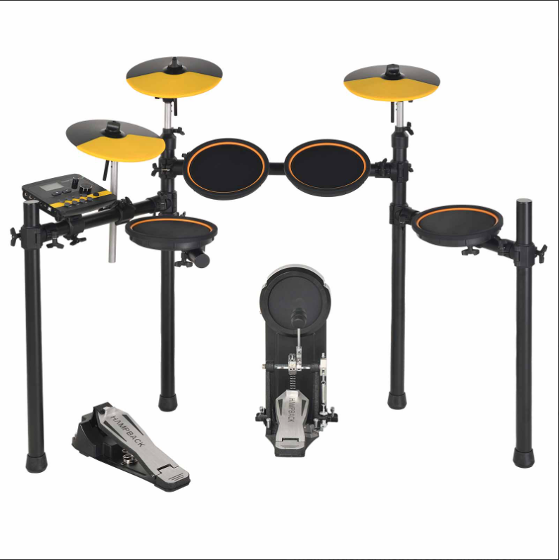 กลองไฟฟ้า Hampback MK1S PRO สีเหลืองดำ หนังมุ้ง กระเดื่องจริง พร้อม ไม้กลอง 1 คู่ สายแจ็ค