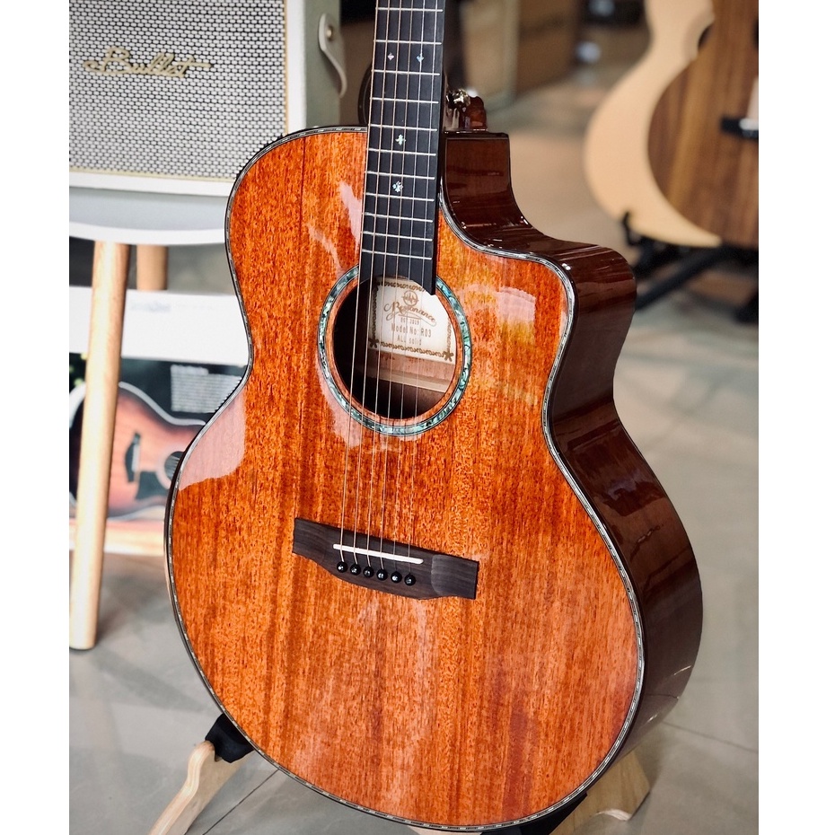 กีต้าร์โปร่งไฟฟ้า Resonance รุ่น R03 ไม้แท้ทั้งตัว สีไม้เข้ม