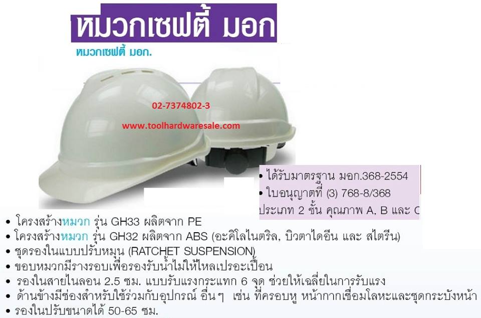 หมวกนิรภัย (Safety Cap) ได้มาตรฐาน มอก.ราคา130บาท