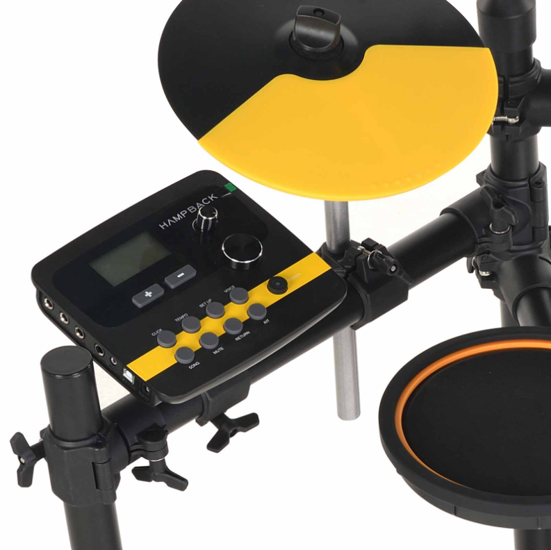 กลองไฟฟ้า Hampback MK1S PRO สีเหลืองดำ หนังมุ้ง กระเดื่องจริง พร้อม ไม้กลอง 1 คู่ สายแจ็ค