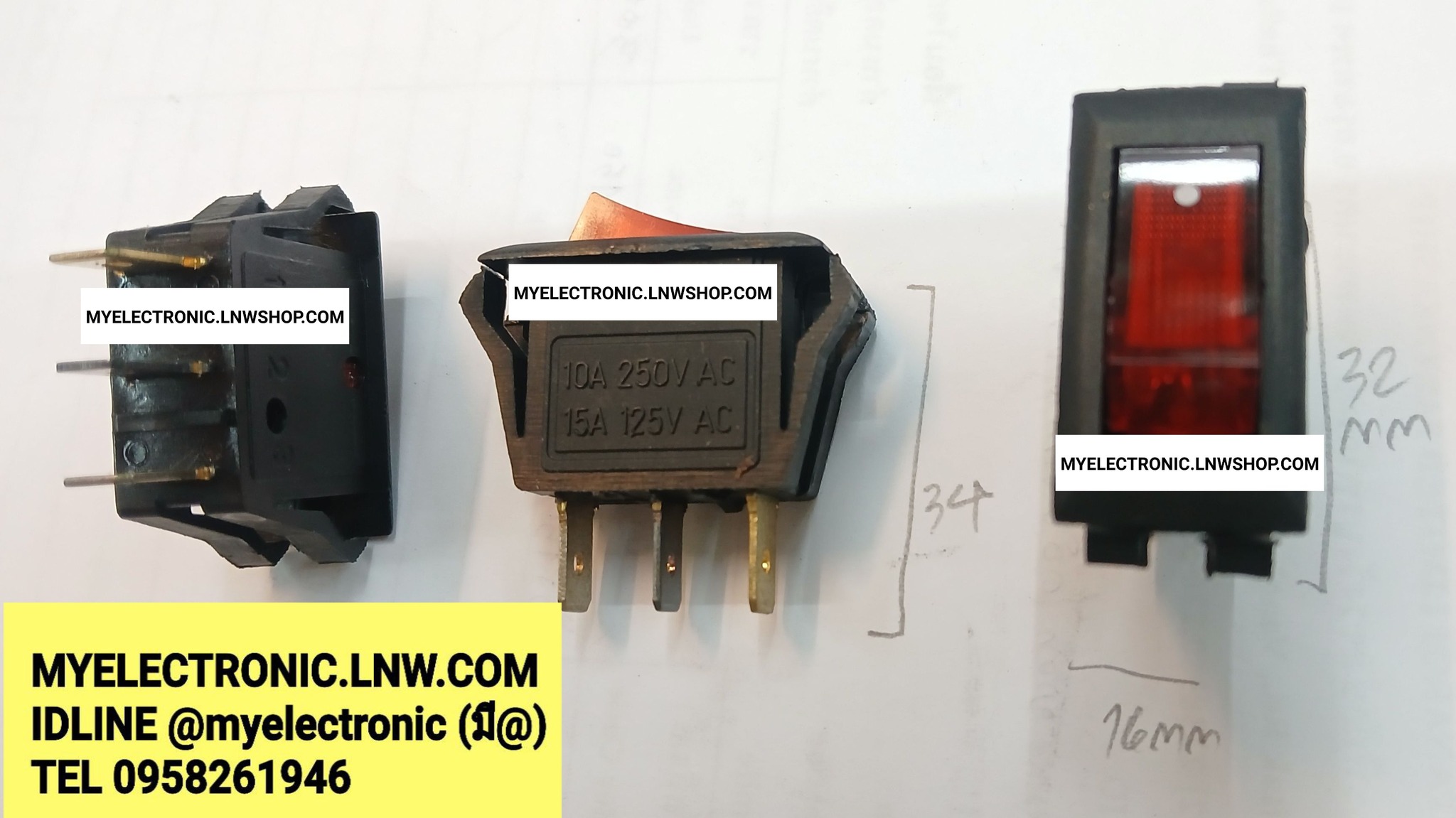 ขาย สวิทช์ไฟ220V3ขา รุ่นF12 สวิตช์ สวิตช์ ไฟสีแดง 220VAC สวิทช์ไฟ220V 3ขา MODEL F12 10A250V AC 15A125V AC ราคา ตัวละ . . . . หน่วย บาท