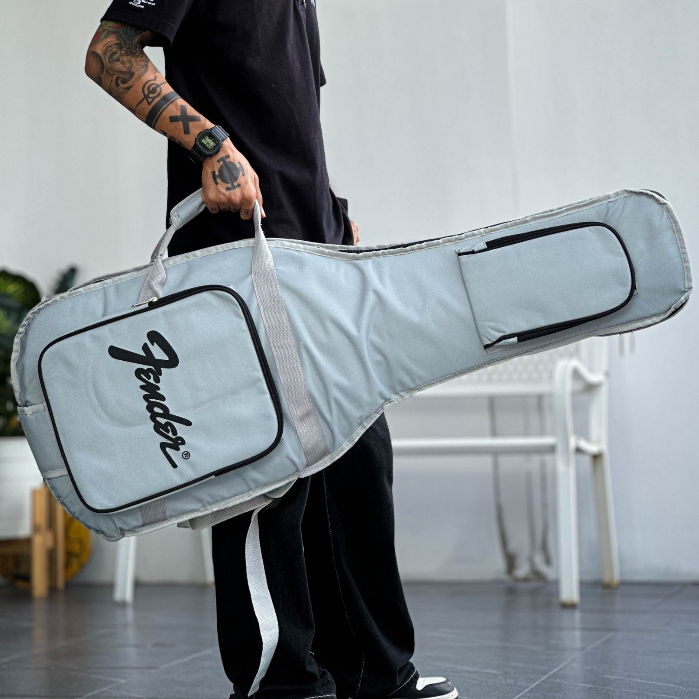 ซอฟเคสกีต้าร์ไฟฟ้า Fender บุฟองน้ำหนา 12 ม. สีเทา ขาดเทาอ่อน พร้อมหูหิ้ว สายสะพาย กระเป๋ากีต้าร์ไฟฟ้า