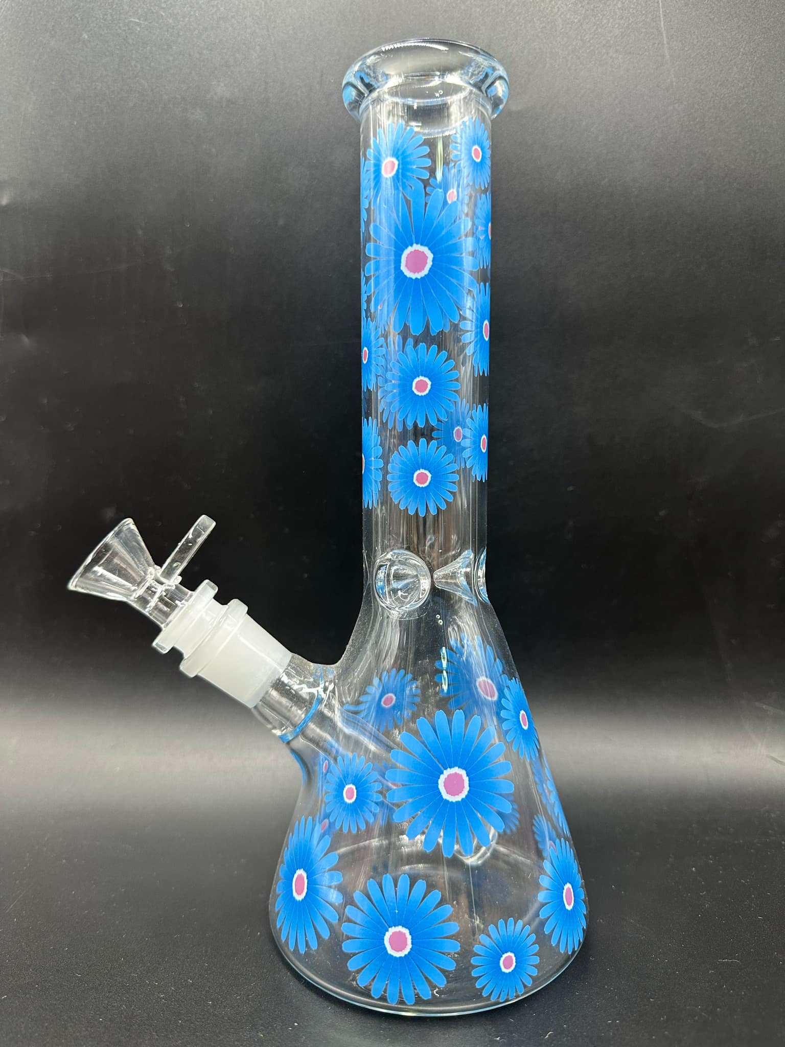Blooming Flowers Glass Bong (25cm.)(Blue)