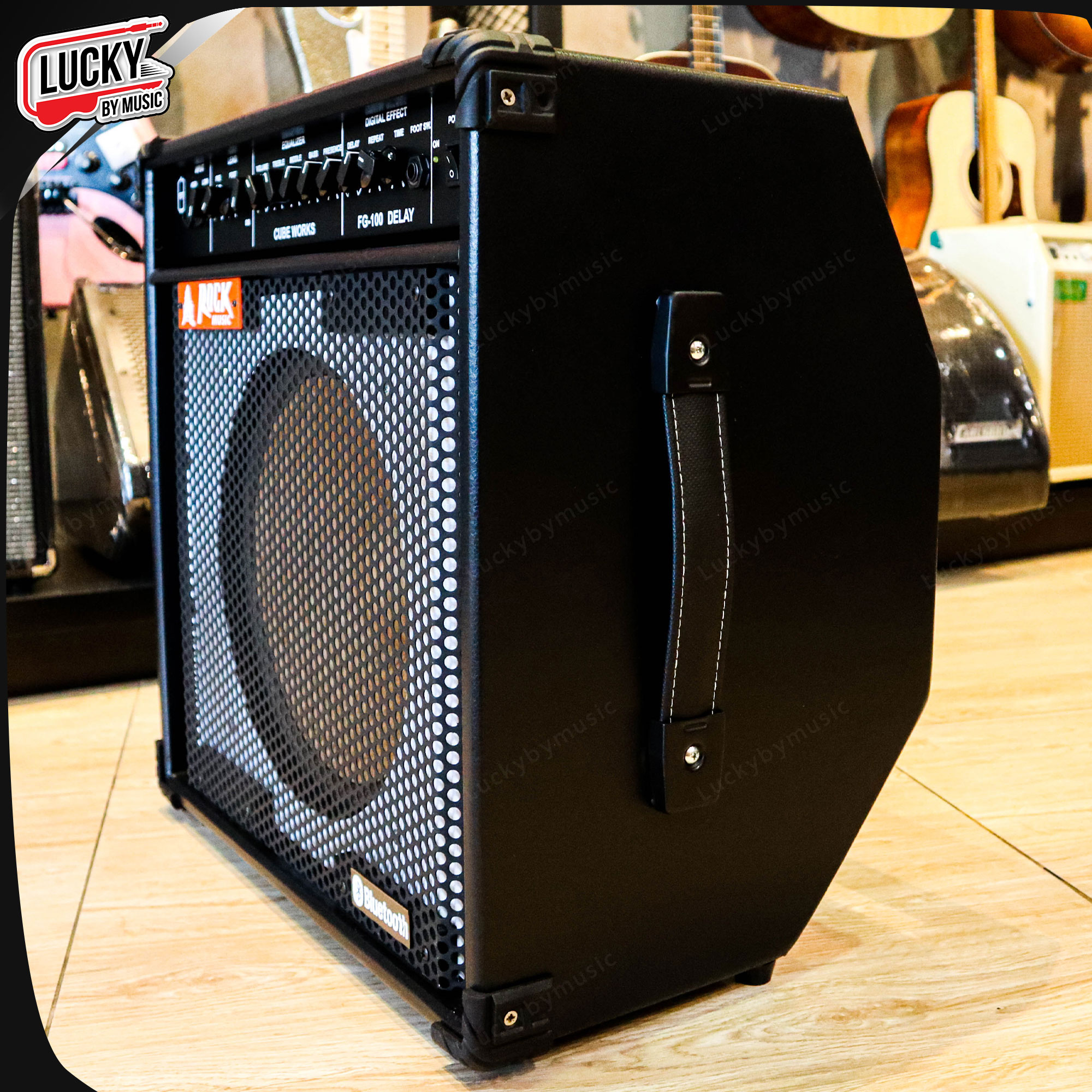 Rock music แอมป์กีต้าร์ รุ่น FG-100 BT ทรงเอียง 100 วัตต์ ตู้แอมป์ มีบลูทูธ เสียบกีตาร์2ช่อง พร้อมเอฟเฟค