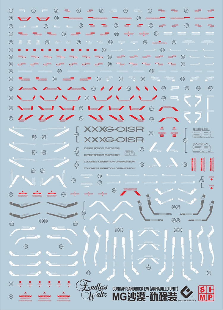 077 Water Decal MG1/100 Gundam Sandrock EW Armadillo Unit ยี่ห่อ S.I.M.P. Model Decal