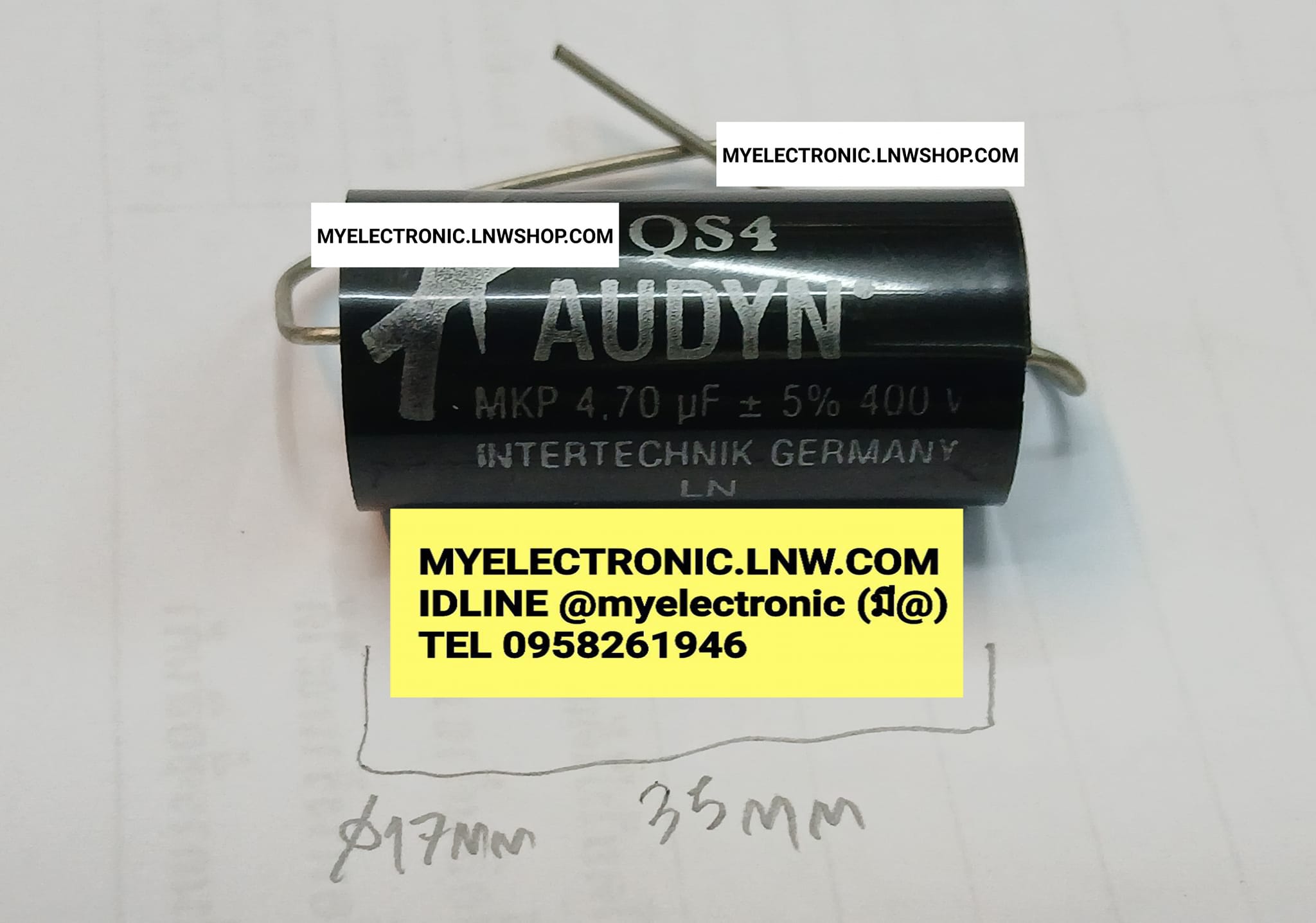 ขาย 4.7UF400V รุ่น MKP Q4 คาปาซิเตอร์ ตัวนอน ทรงนอน CAPACITOR สีดำ ยี่ห้อ ราคา ตัวละ . . . . หน่วย บาท