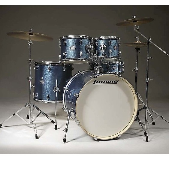 กลองชุด Ludwig Element 5pc Drive Drum Set.สีฟ้า พร้อมฉาบ 14" Hihat , 16" Crash และ 18" Crash/Ride ครบชุด
