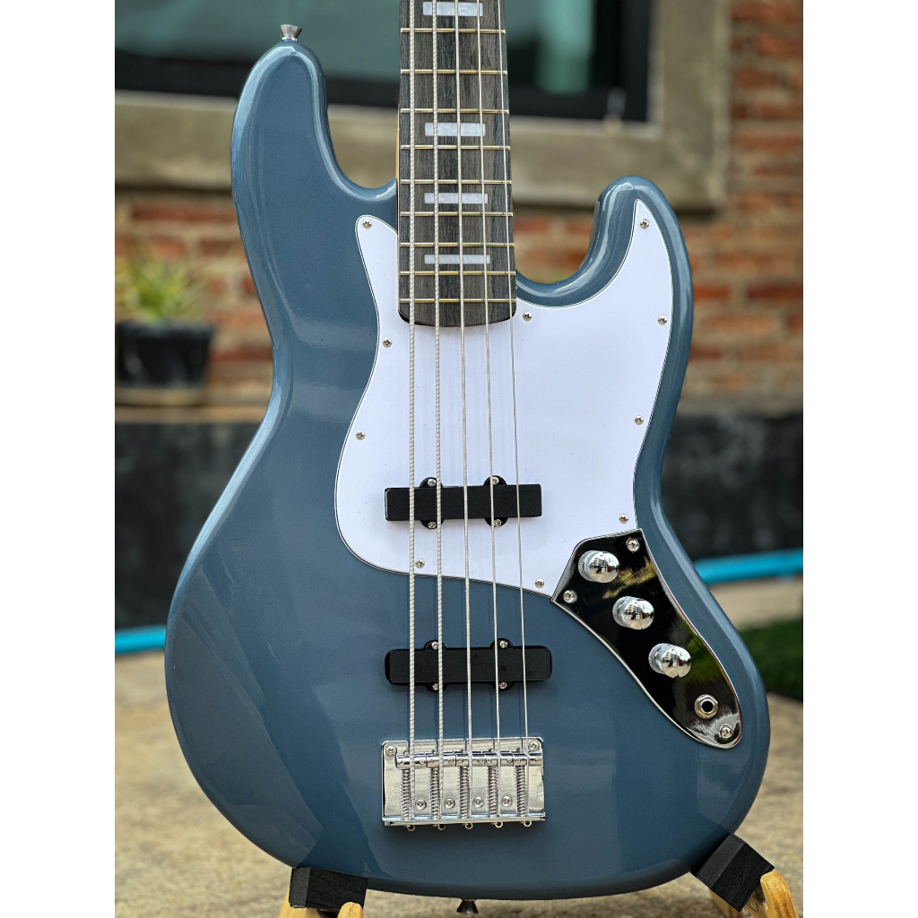 เบส Martinlee รุ่น JB98R-5 ทรงJazz Bass จำนวน 5 สาย สีเทา ไม้เคลือบเงา คอไม้เมเปิ้ล เบสไฟฟ้า ✅แถมกระเป๋า