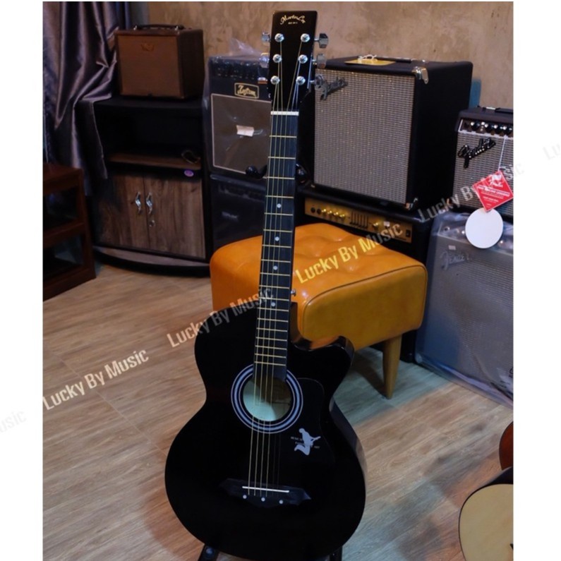 กีต้าร์โปร่ง Martin Lee 38" สีดำ**มีเหล็กดามคอ** ลูกบิดโครเมียมแถมฟรี ปิ๊ก ที่เก็บปิ๊ก และใบคอร์ด เก็บเงินปลายทางได้