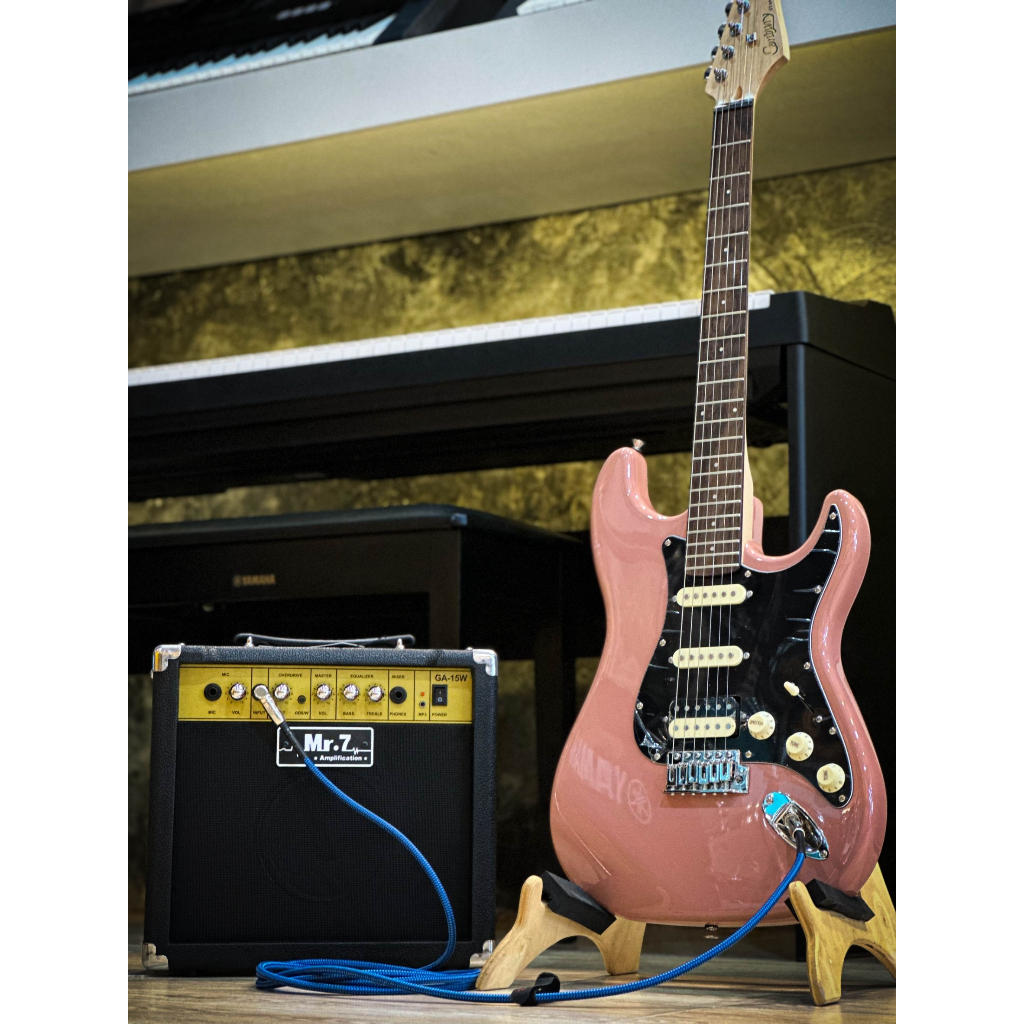 (SETพร้อมตู้แอมป์) กีต้าร์ไฟฟ้า Century Standart ll Gen 2 + แอมป์ GA-15 W. สี Burgunry Pink HSS พร้อมใช้งาน+ ของแถม