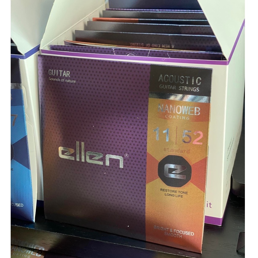 Ellen สายกีต้าร์โปร่งเคลือบกันสนิม NANOWEB กันสนิม เบอร์ 11