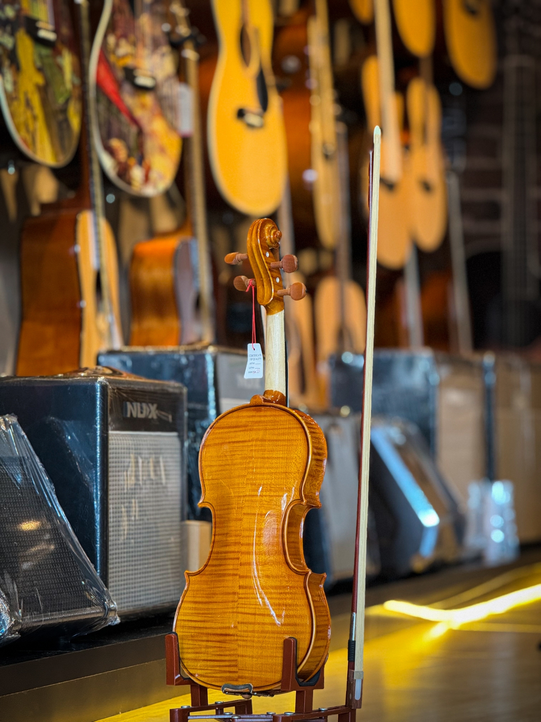 Fortisไวโอลิน ขนาด 4/4 รุ่น MVM-012B Frame หน้าไม้แท้ สีเงา-ด้าน หลังลายเสือ ไวโอลีน พร้อมอุปกรณ์ครบชุด