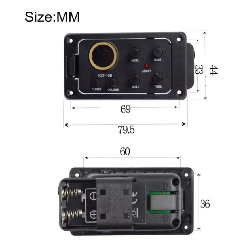 ปิ๊กอัพ EQ สำหรับกีตาร์โปร่ง รุ่น KLT-10B ใช้งานได้ดี เสียงดี ปรับได้ถึง 4 eq นิยมใช้ติดตั้งกีตาร์โปร่งได้ทุกรุ่น