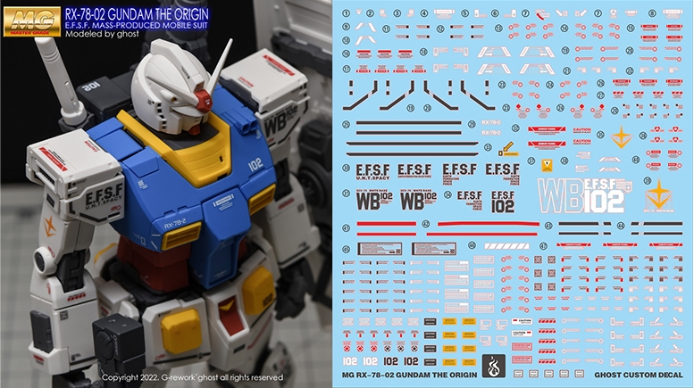 Water Decal 006 MG1/100 RX-78-02 Gundam (GUNDAM THE ORIGIN Ver.) ยี่ห่อ Ghost-Decal