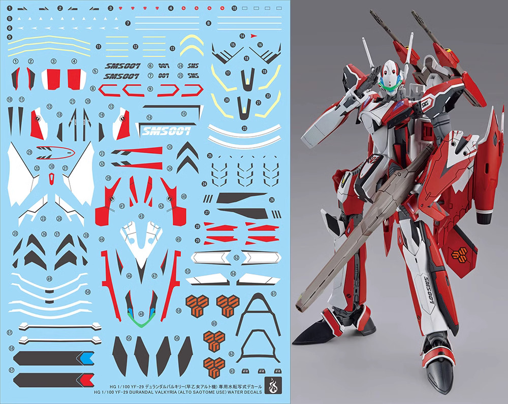Water Decal 170 HG YF-29 Durandal Valkyrie (Alto Saotome machine) ยี่ห้อ Ghost-Decal