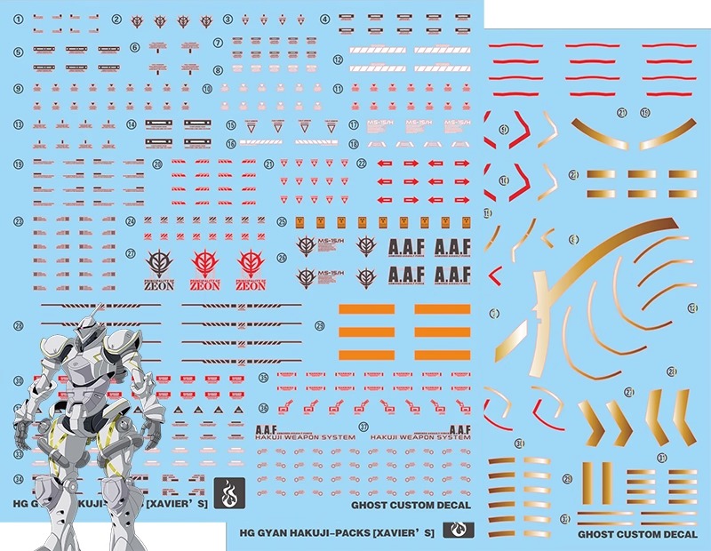 Water Decal 244 HG1/144 Xavier"s Gyan Hakuji-Pack (GQ) ยี่ห้อ Ghost Decal