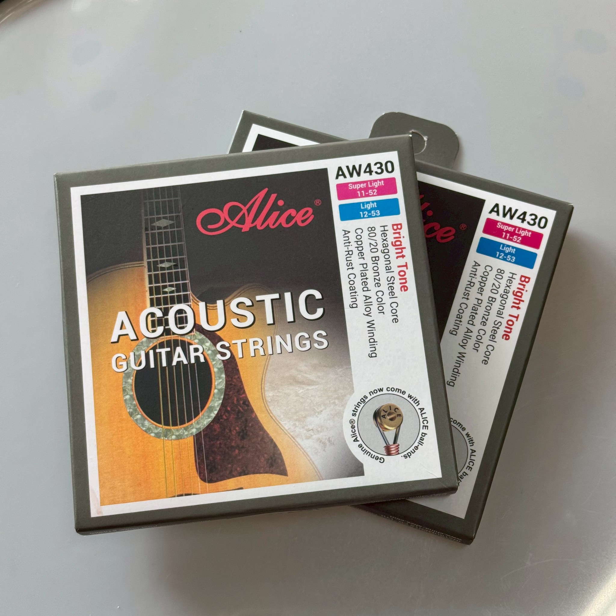 Alice สายกีตาร์โปร่งเคลือบกันสนิม AW430 Super Light "Bright Tone" ให้โทนเสียงใส (เบอร์ 11 และ 12)